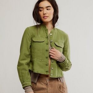 Unworn Free People Joselyn Cotton Washed Distress Jacket in Green
